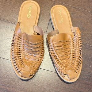 Seychelles Cognac Woven Leather Slide Mules - Tan Braided Upper
